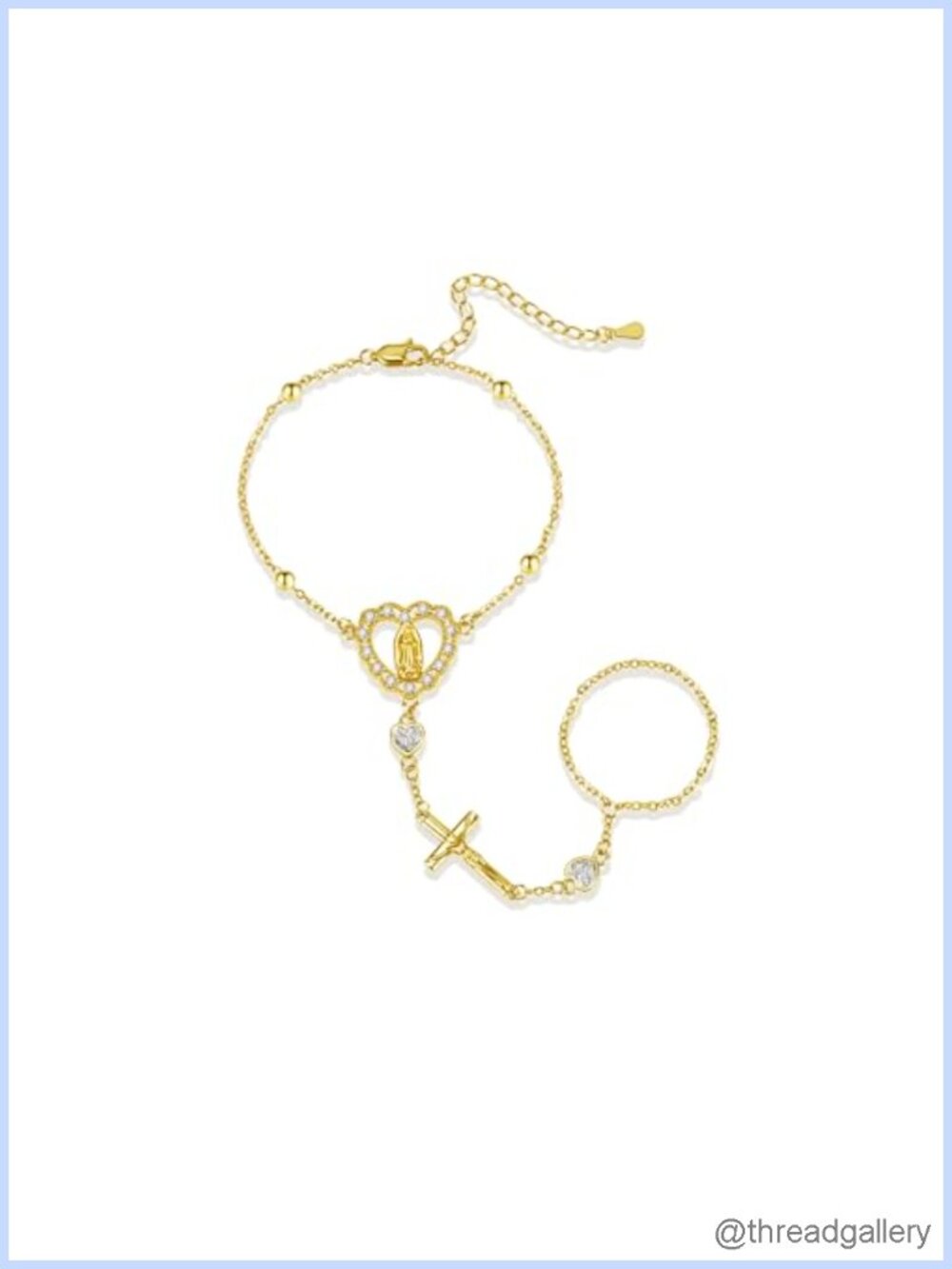 Dainty 18K Gold Plated Hand Chain Bracelet with Ring Adjustable